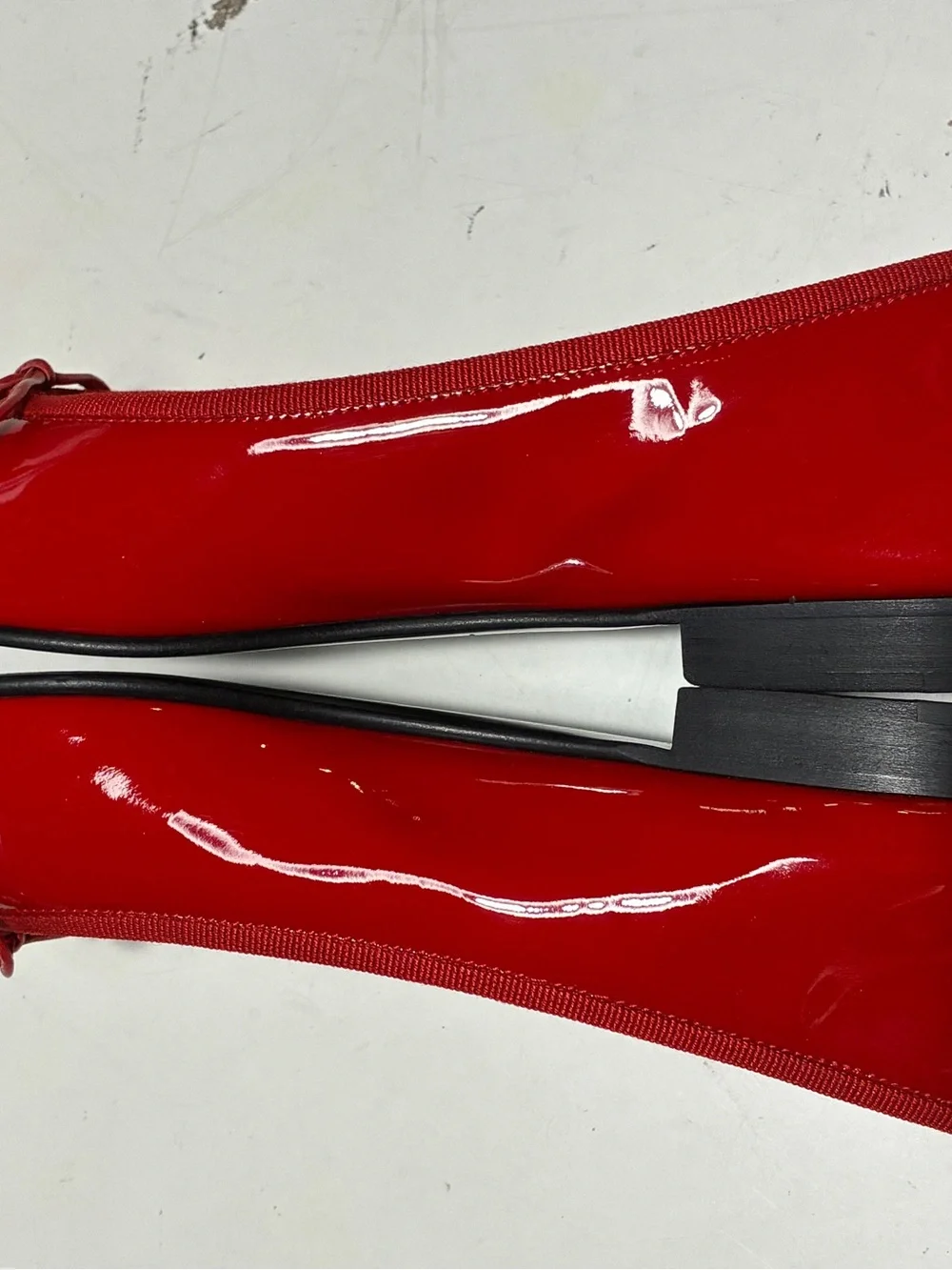 CHANEL Red and Black Patent Cap-Toe Ballet Flats